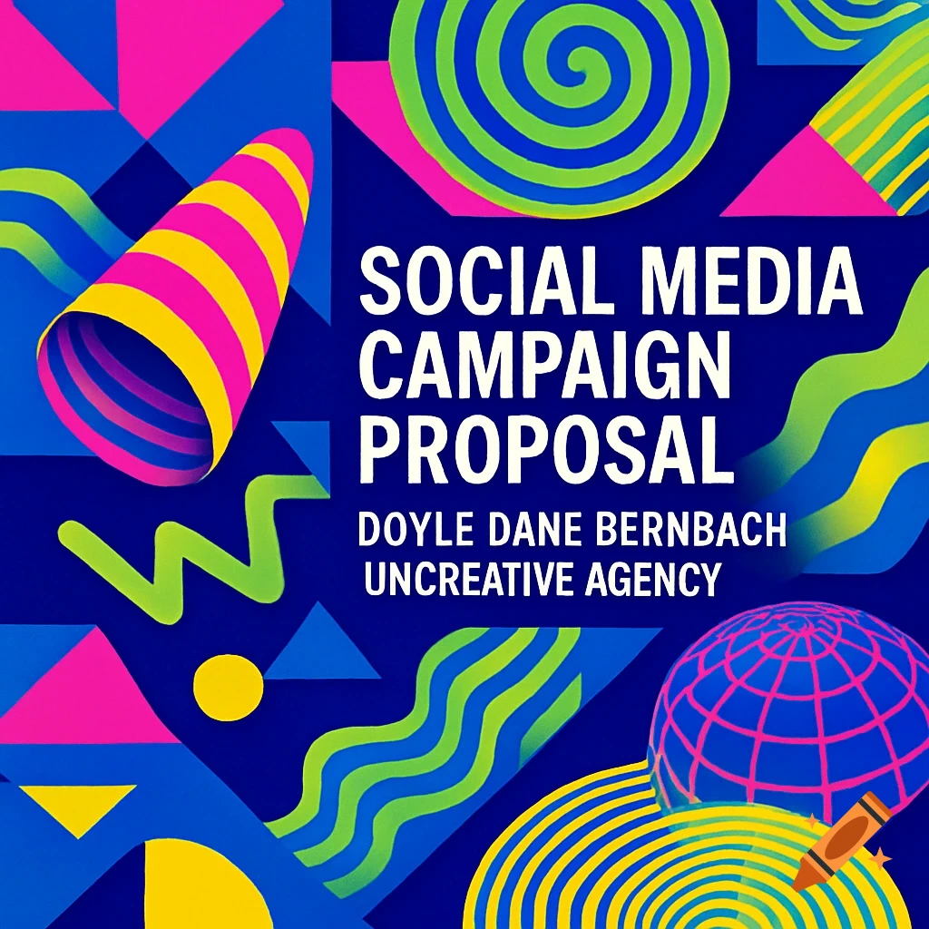 A vibrant, abstract graphic design for a 'Social Media Campaign Proposal' by Doyle Dane Bernbach Uncreative Agency.