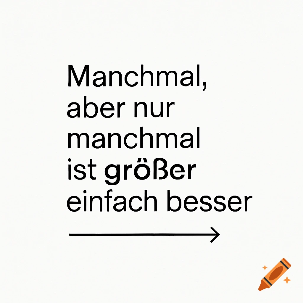 Black German text 'Manchmal, aber nur manchmal ist gr iszer einfach besser' with a horizontal arrow on a white background.