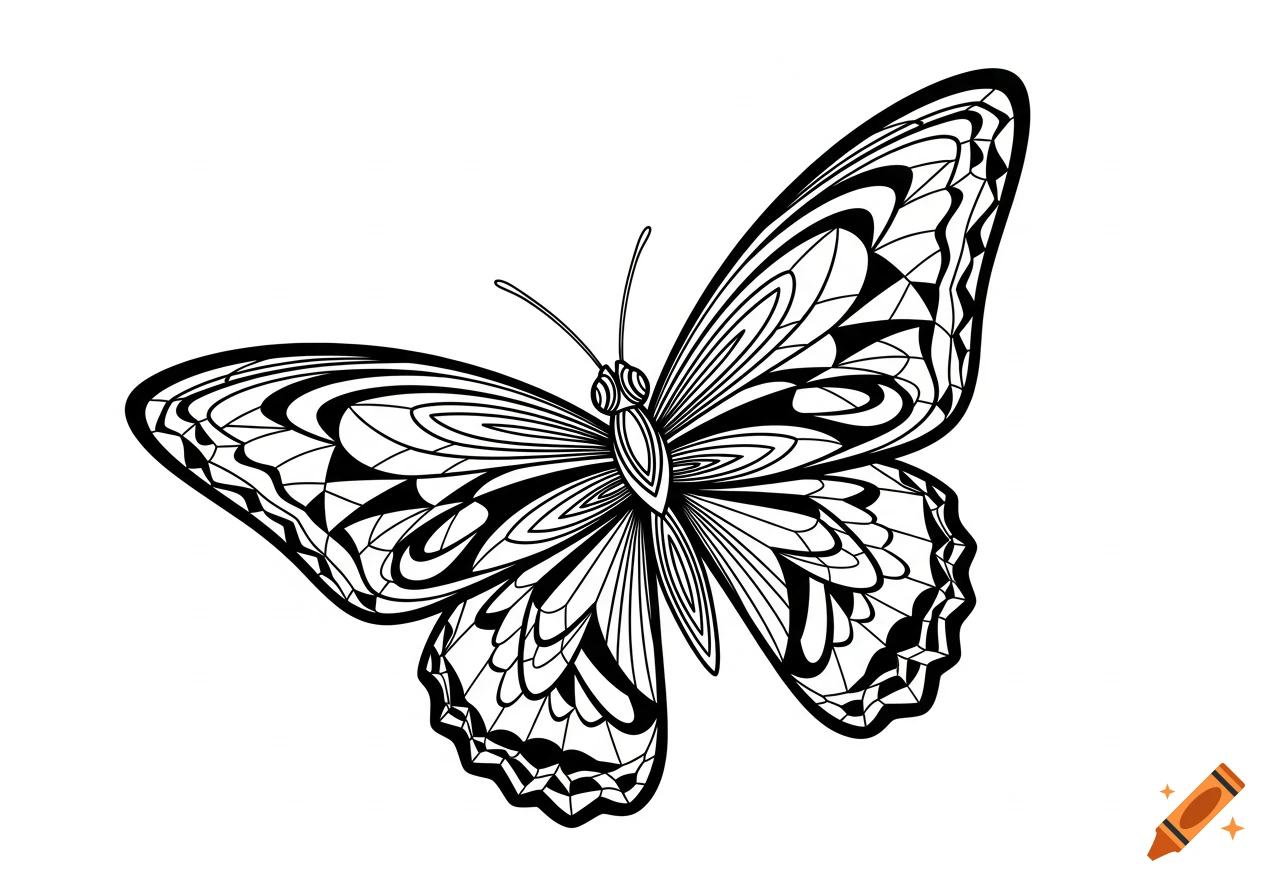Black and white Picasso-style butterfly with abstract geometric patterns on its wings.
