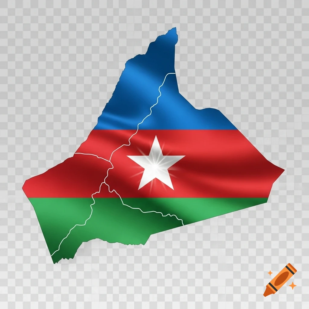 A map outline filled with the Ogaden flag: blue, red, and green horizontal stripes with a white star, on a transparent background.
