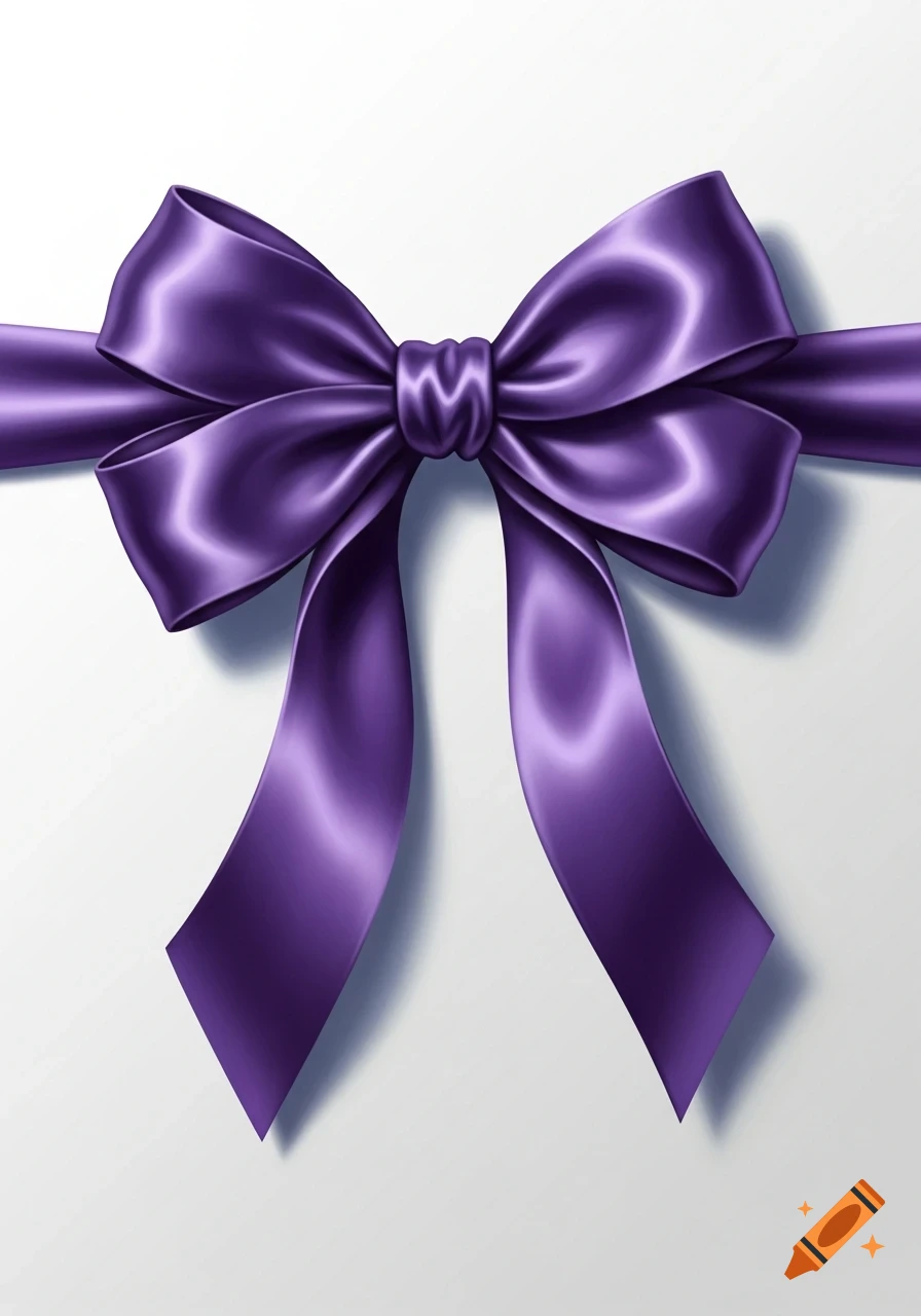 Elegant purple satin bow with shiny folds tied on a white background.