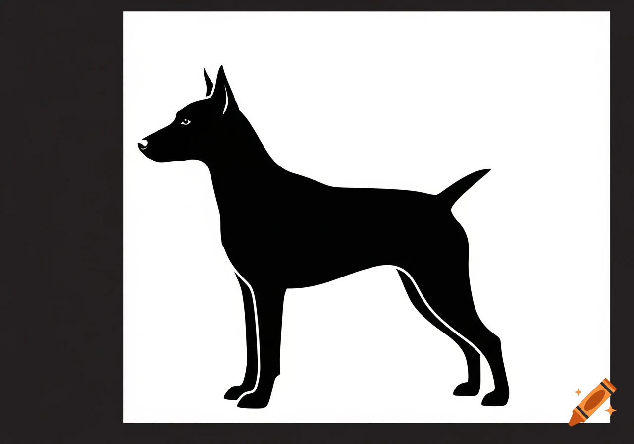 Black silhouette of a dog with pointed ears and a short tail, viewed from the side, in a clip art style.