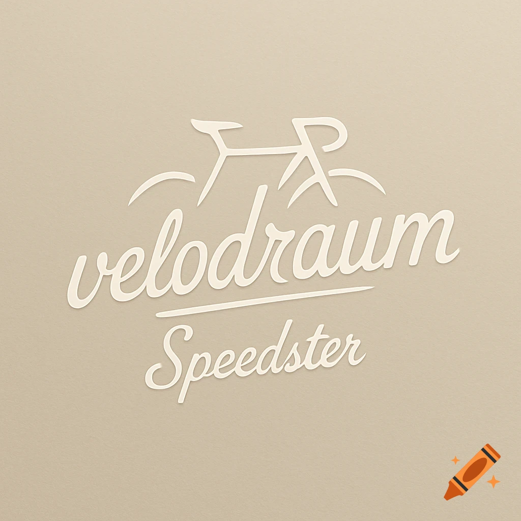 A minimalist logo for "velodraum Speedster" in white on a pearl beige background, featuring "od" stylized as a bicycle.
