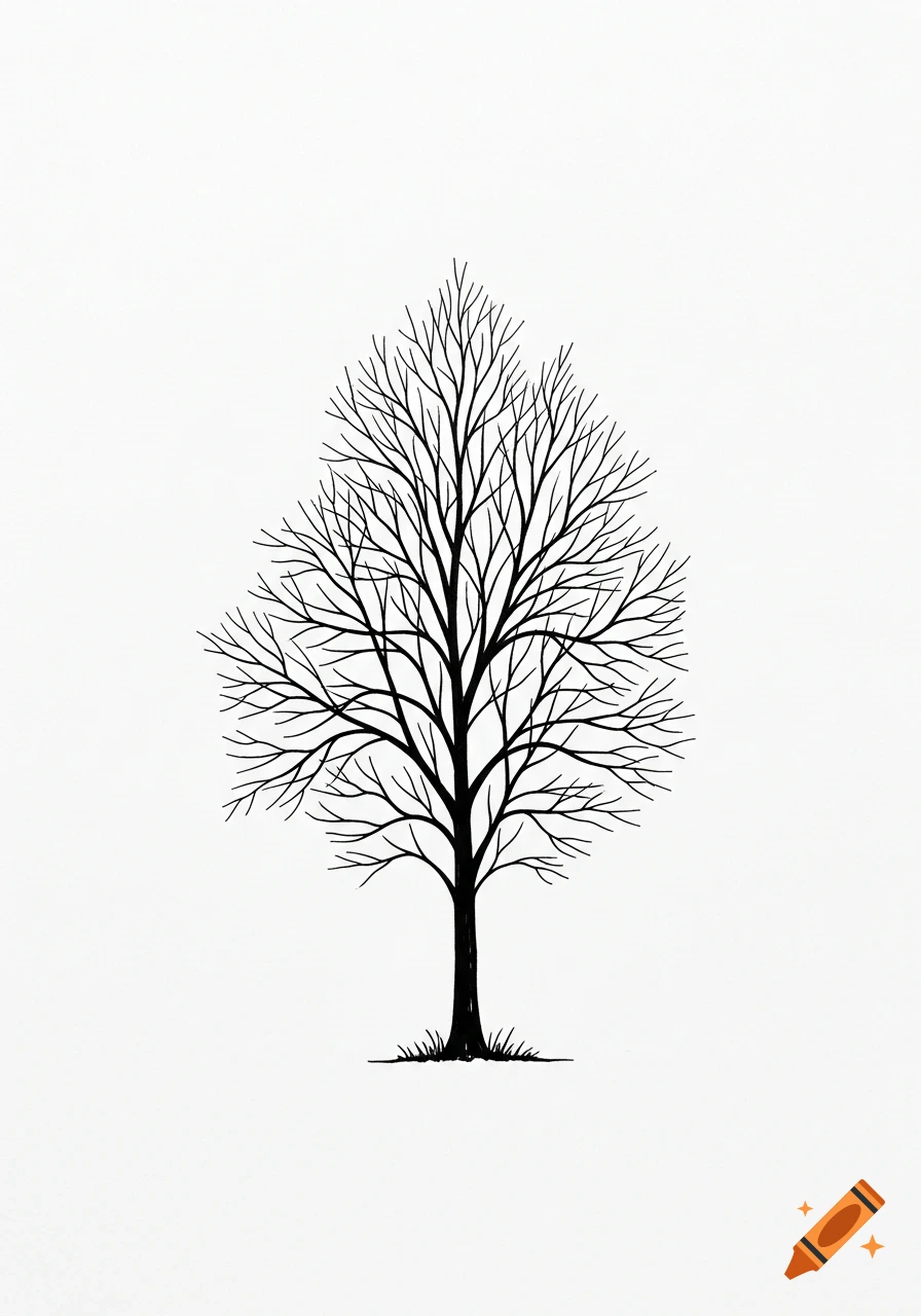 Simple felt-tip pen drawing of a bare, deciduous tree with many branches on a white background.