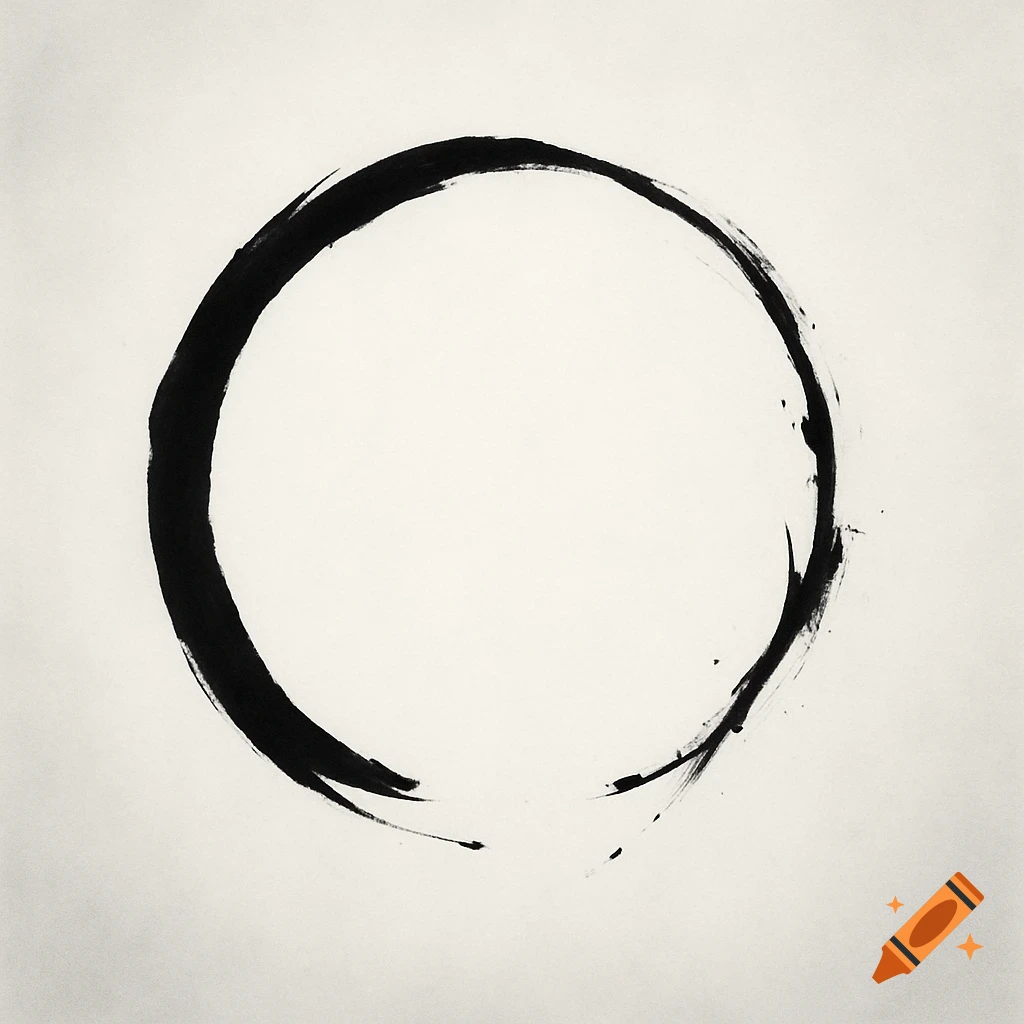 A minimal black ink brushstroke circle (enso) with organic irregularities on a soft white background.