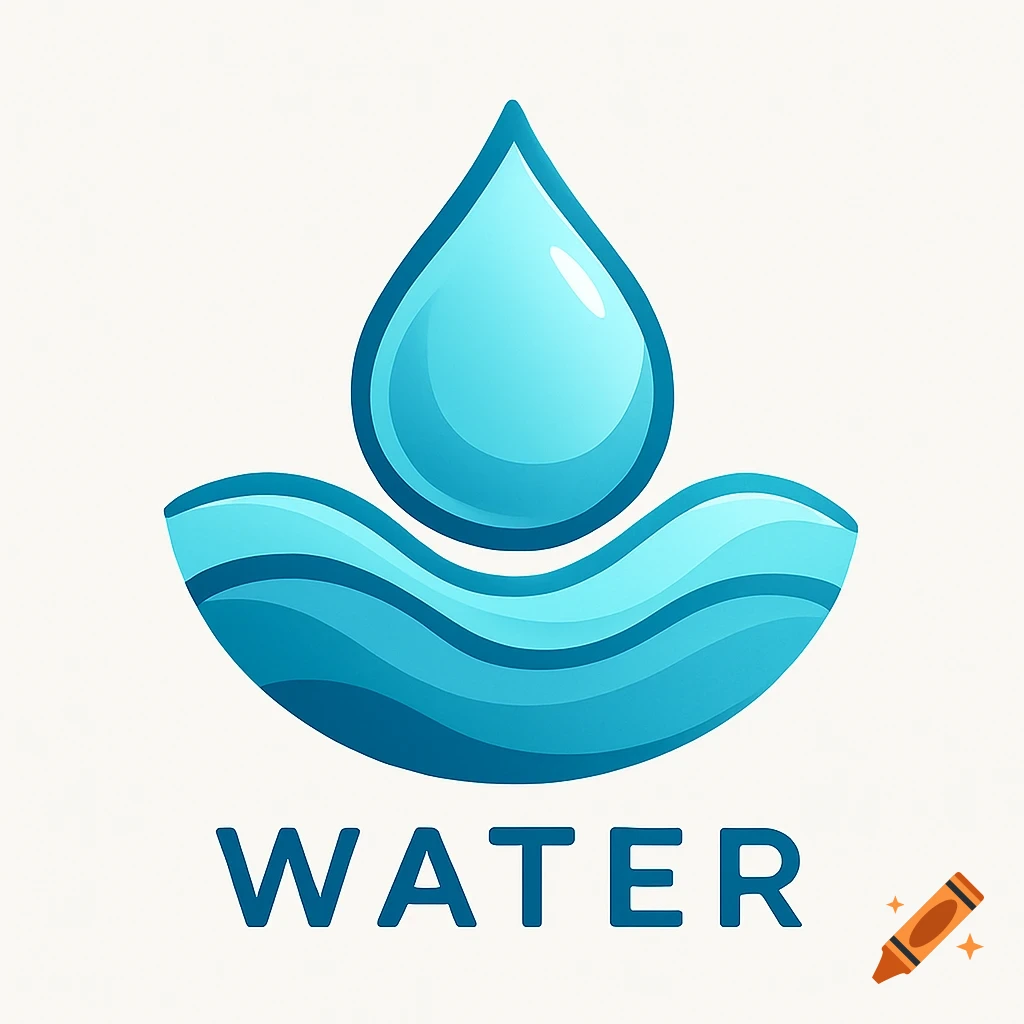 A blue stylized logo depicting a water drop above wavy lines, with the word "WATER" below.
