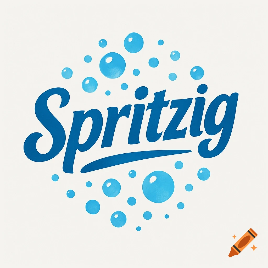 A blue stylized "Spritzig" logo with an array of blue bubbles on a white background.