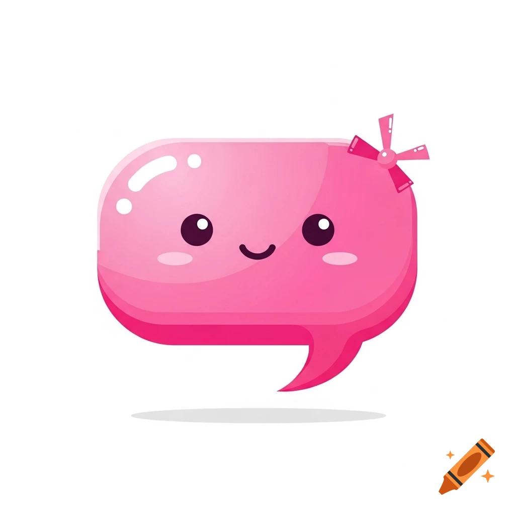 A cute, shiny pink speech bubble with a happy face and a pink bowknot on the top right.