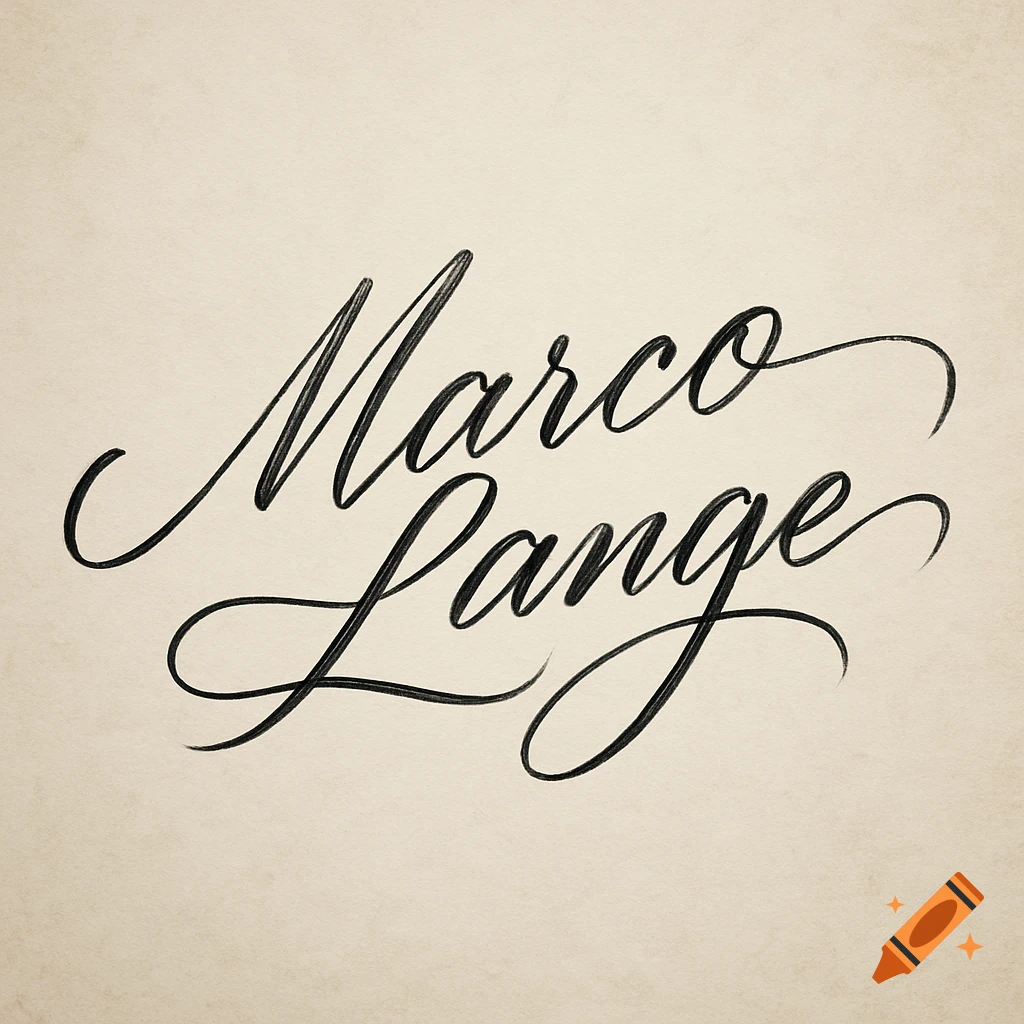 A calligraphic signature in black script on a light beige textured background spells 'Marco Lange'.