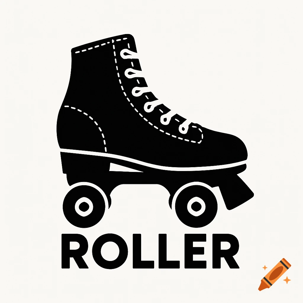 Black and white stylized illustration of a retro rollerskate with the word 'ROLLER' beneath it, suitable for a logo.