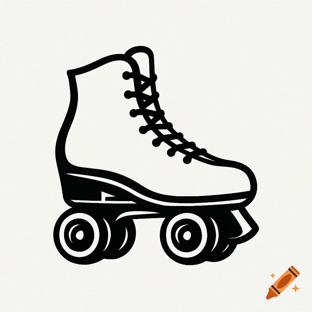 A simple black and white illustration of a roller skate, designed as a logo.