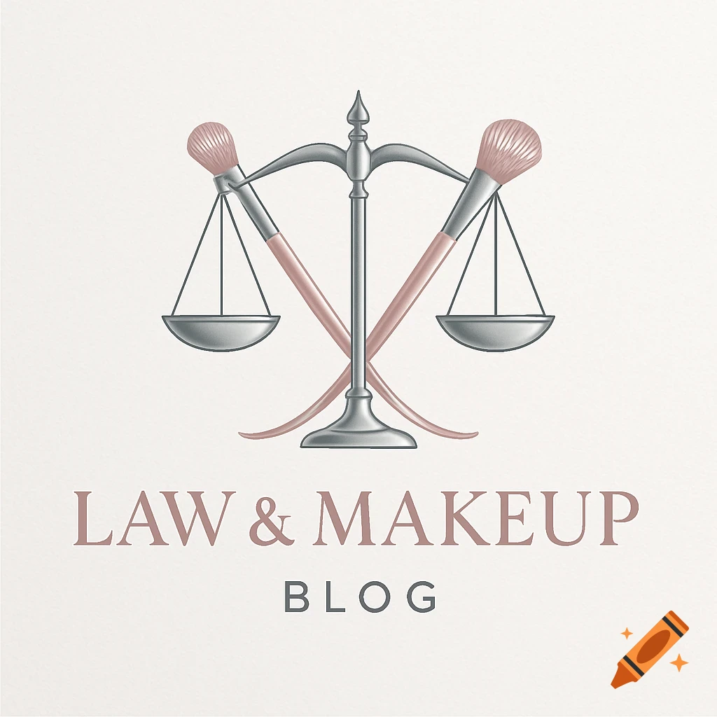 Logo of a silver balance scale with pink makeup brushes as pans, above 'LAW & MAKEUP BLOG'.