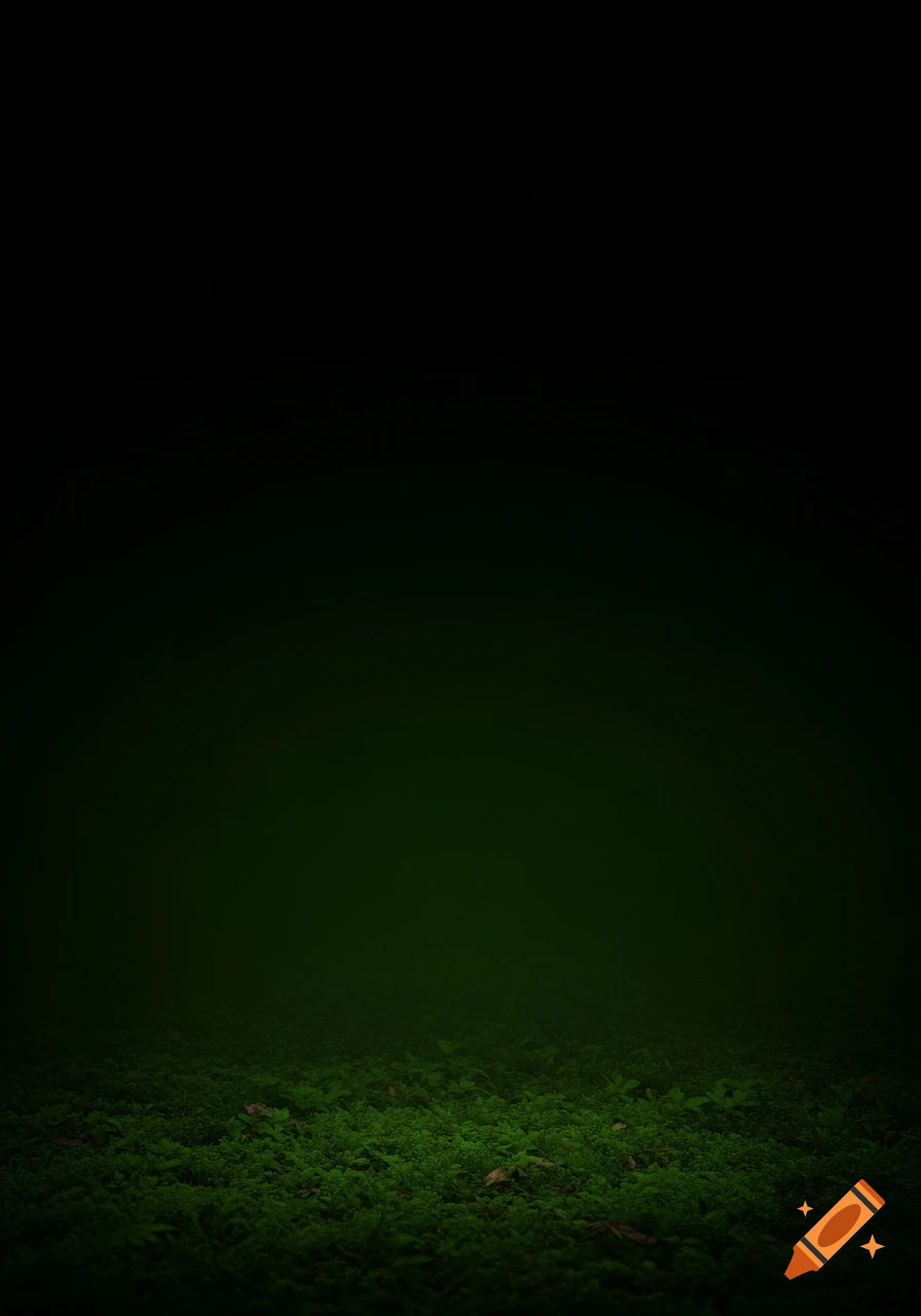 Dark green mossy ground fading into a deep black background.