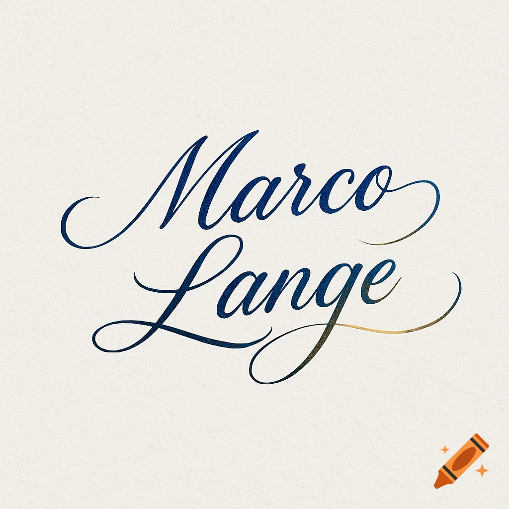 The name "Marco Lange" in elegant blue and gold script calligraphy on a cream-colored textured background.