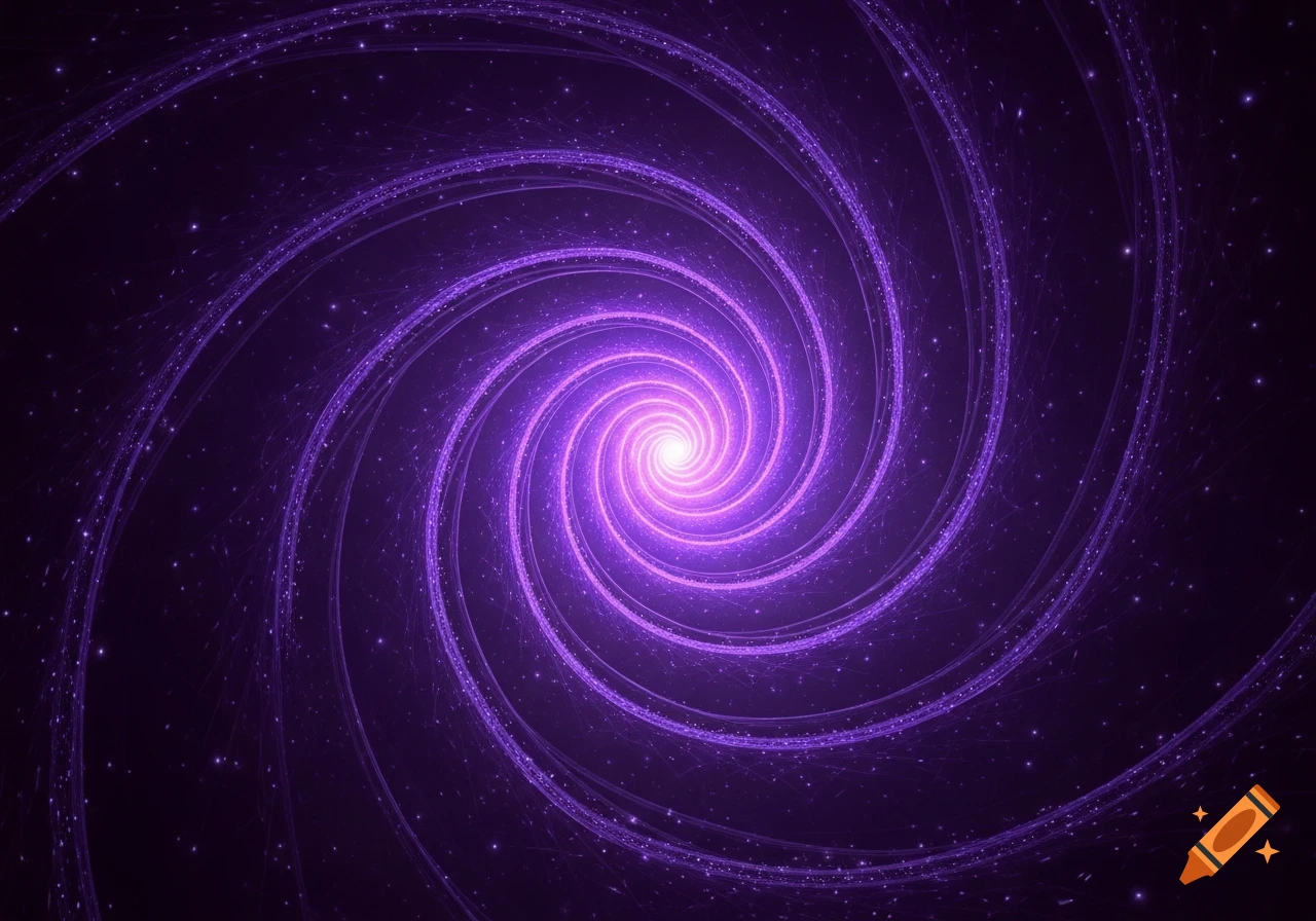 A vibrant purple glowing spiral, resembling a galaxy or a hypnotic pattern, on a dark background.
