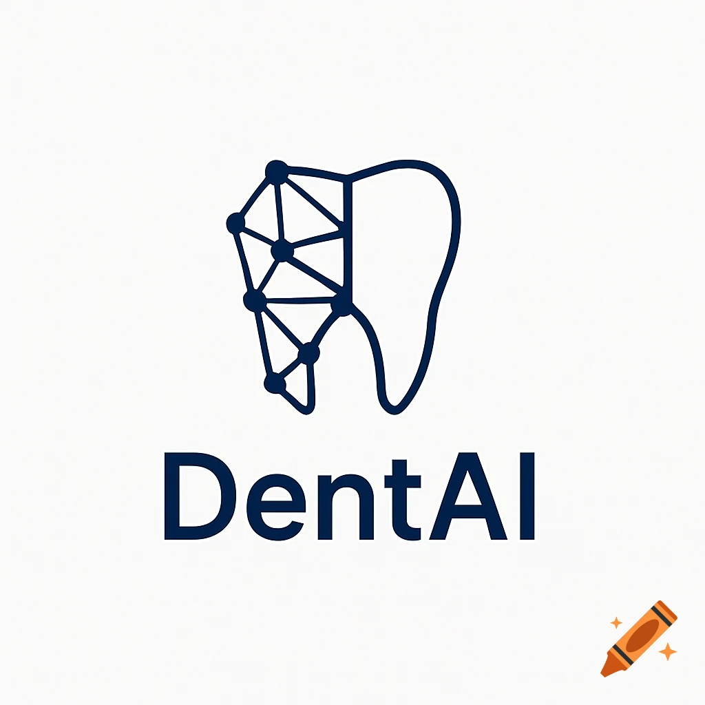 Modern DentAI logo: half tooth, half AI network mesh, with 'DentAI' text below, on white background.