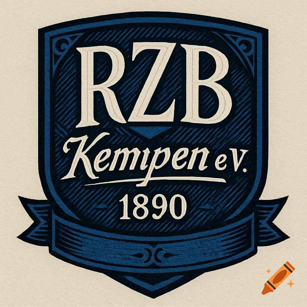 A dark blue and cream-colored football club crest. It features the text "RZB" prominently, with "Kempen e.V." below it, and "1890" at the bottom, all within a shield and banner design.