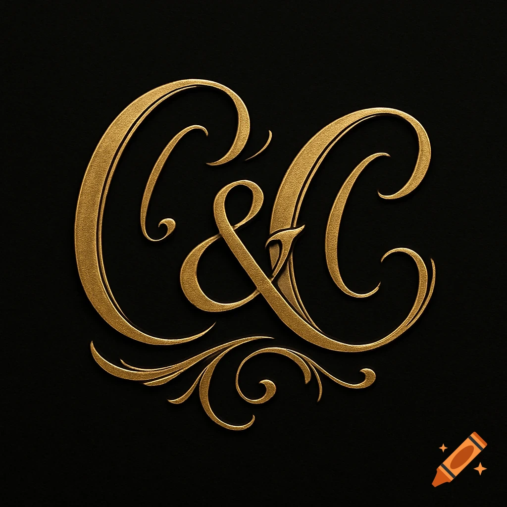 A stylized golden calligraphic logo featuring the intertwined letters 'C&C' on a dark, textured background.