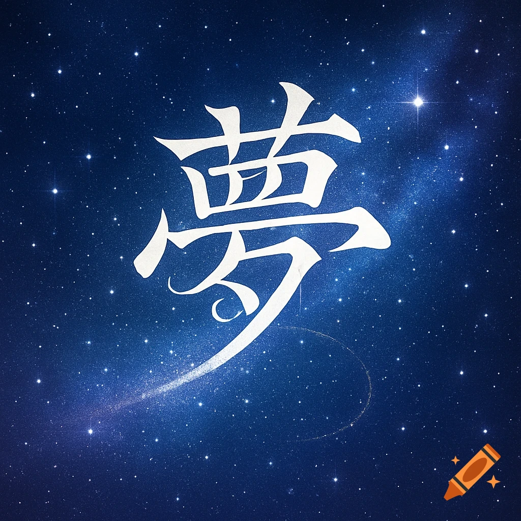 Stylized white Chinese character '\u5922' (dream) against a deep blue starry night sky with a subtle galaxy glow.