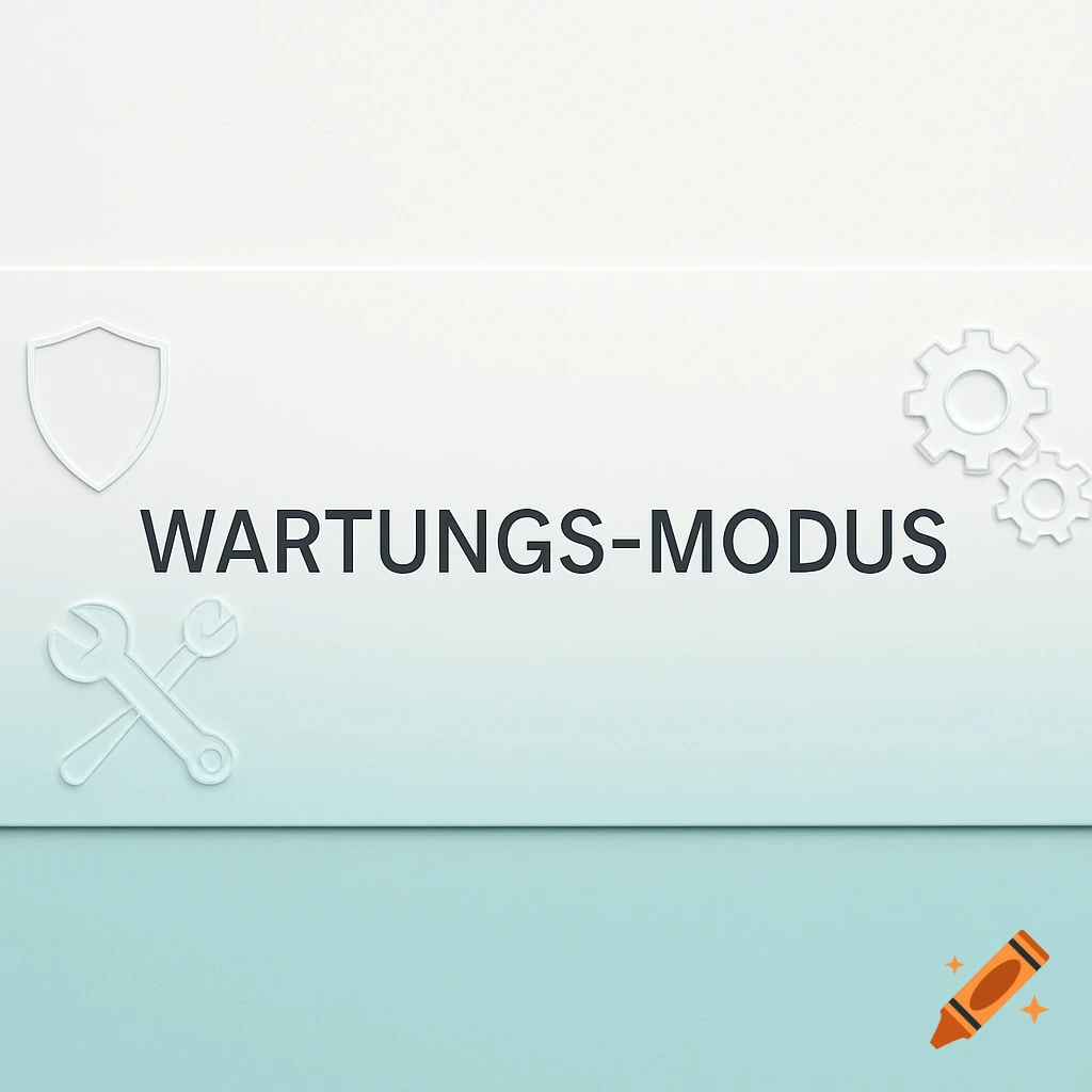 A modern, professional banner in white and teal with 'WARTUNGS-MODUS' text, shield, wrench, and gears icons.