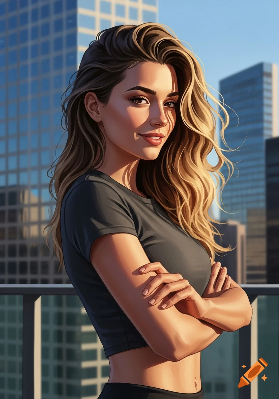 Digital art portrait of a young woman with dark blonde hair and brown ...