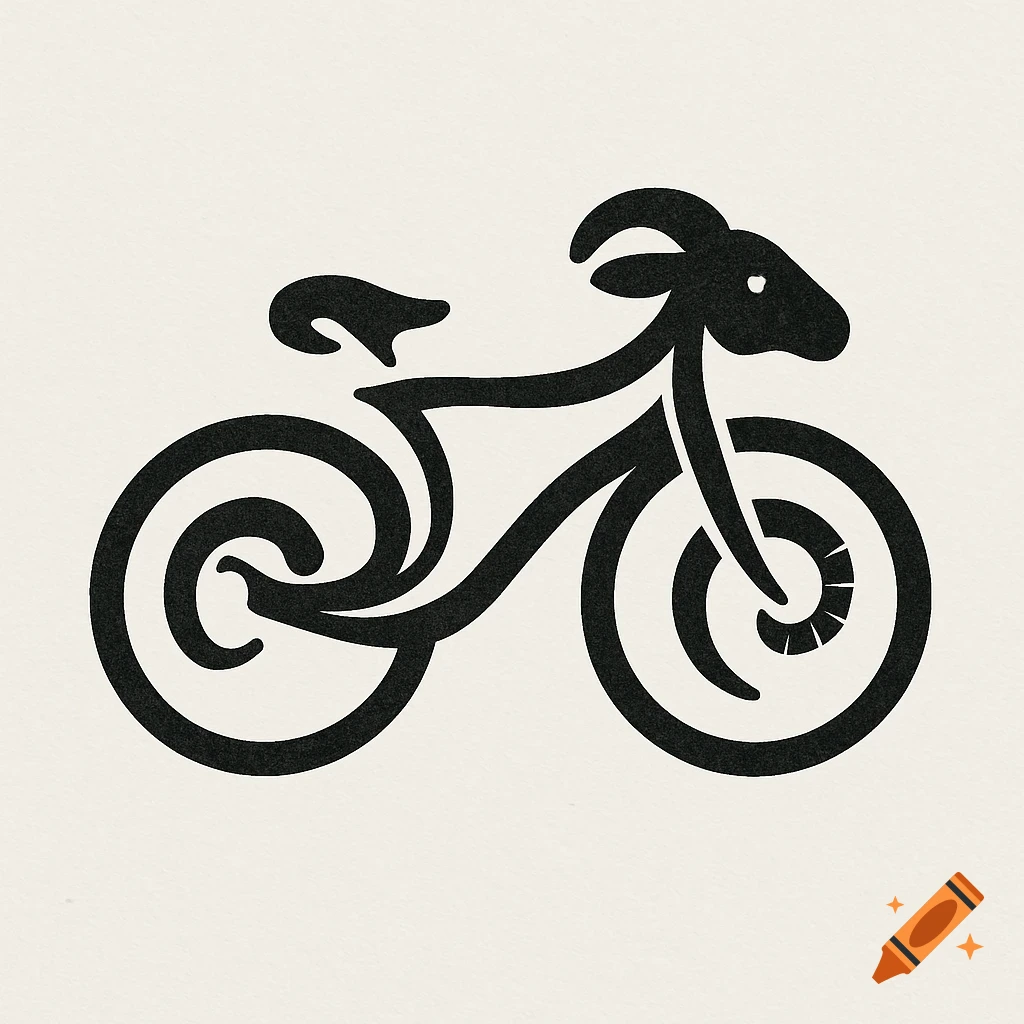 Minimalist black logo of a bicycle with a goat-like head, on a light background.