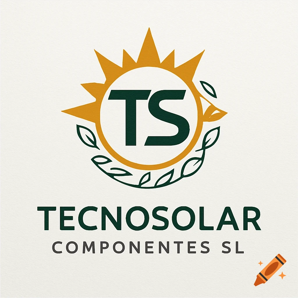 Logo for TecnoSolar Componentes SL, featuring a golden sun, a circle with 'TS', and green leaves.