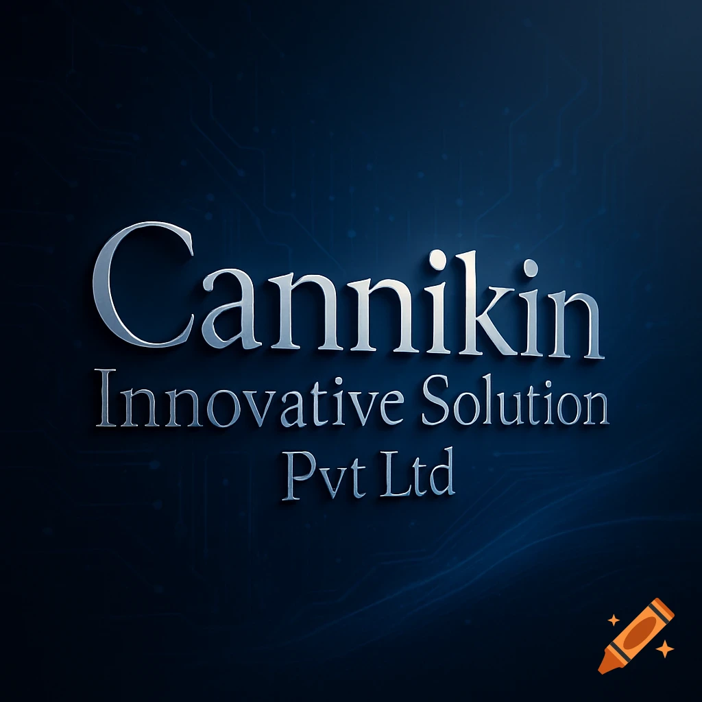 A 3D metallic logo with the text 'Cannikin Innovative Solution Pvt Ltd' on a dark blue background with faint circuit patterns.