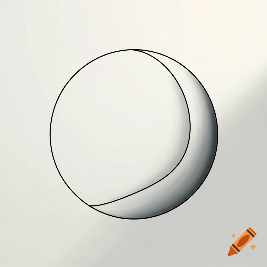 Minimalist black outline of two overlapping circles, one section shaded in gray like a crescent, on a light gradient background.