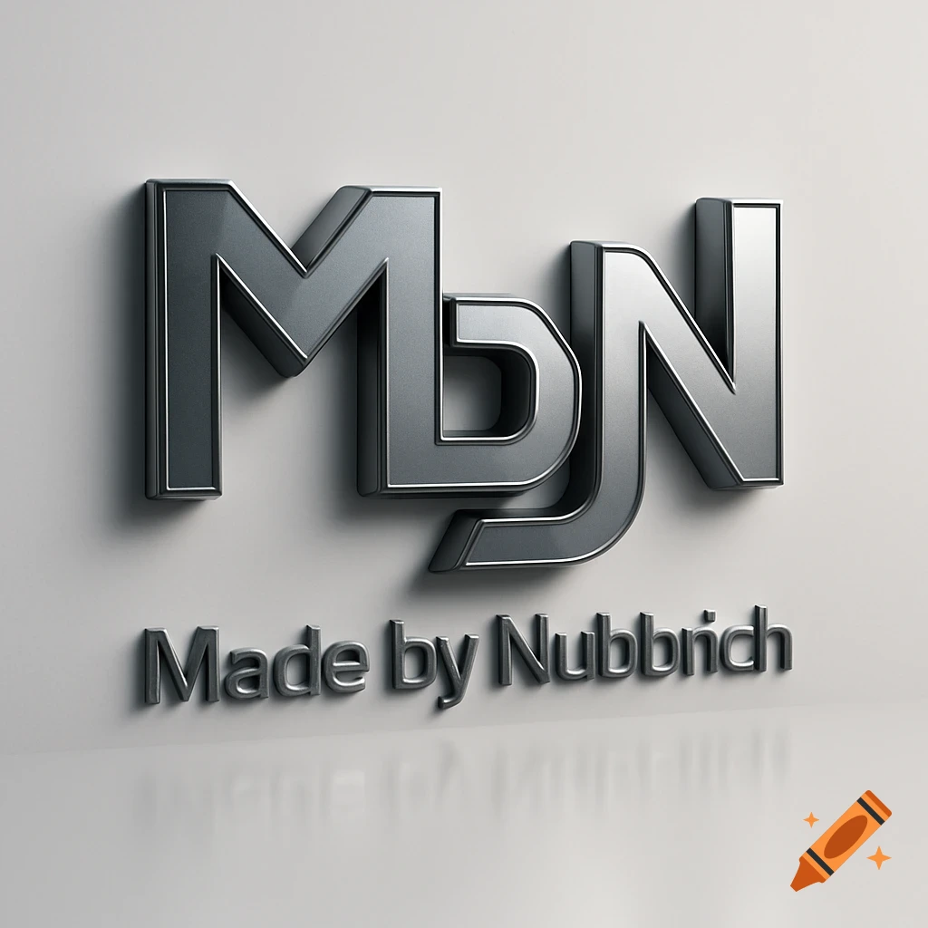 A sleek 3D metallic logo with the letters "MbyN" prominently displayed, and "Made by Nubbrich" subtly beneath, set on a light gray background with soft shadows.