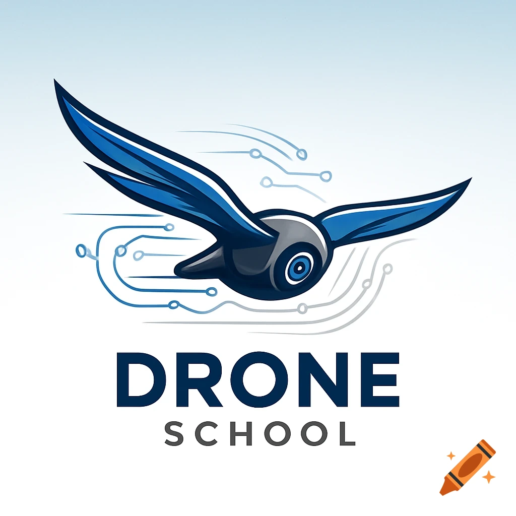 A stylized blue drone bird logo with circuit lines. Below it, the text reads "DRONE SCHOOL".