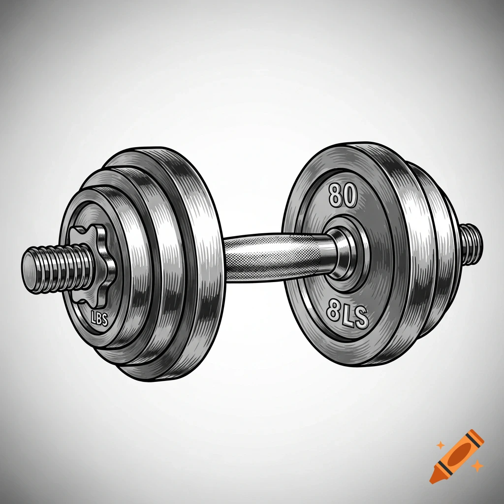 A black and white line drawing of a dumbbell with weight plates marked '80' and 'LBS'.