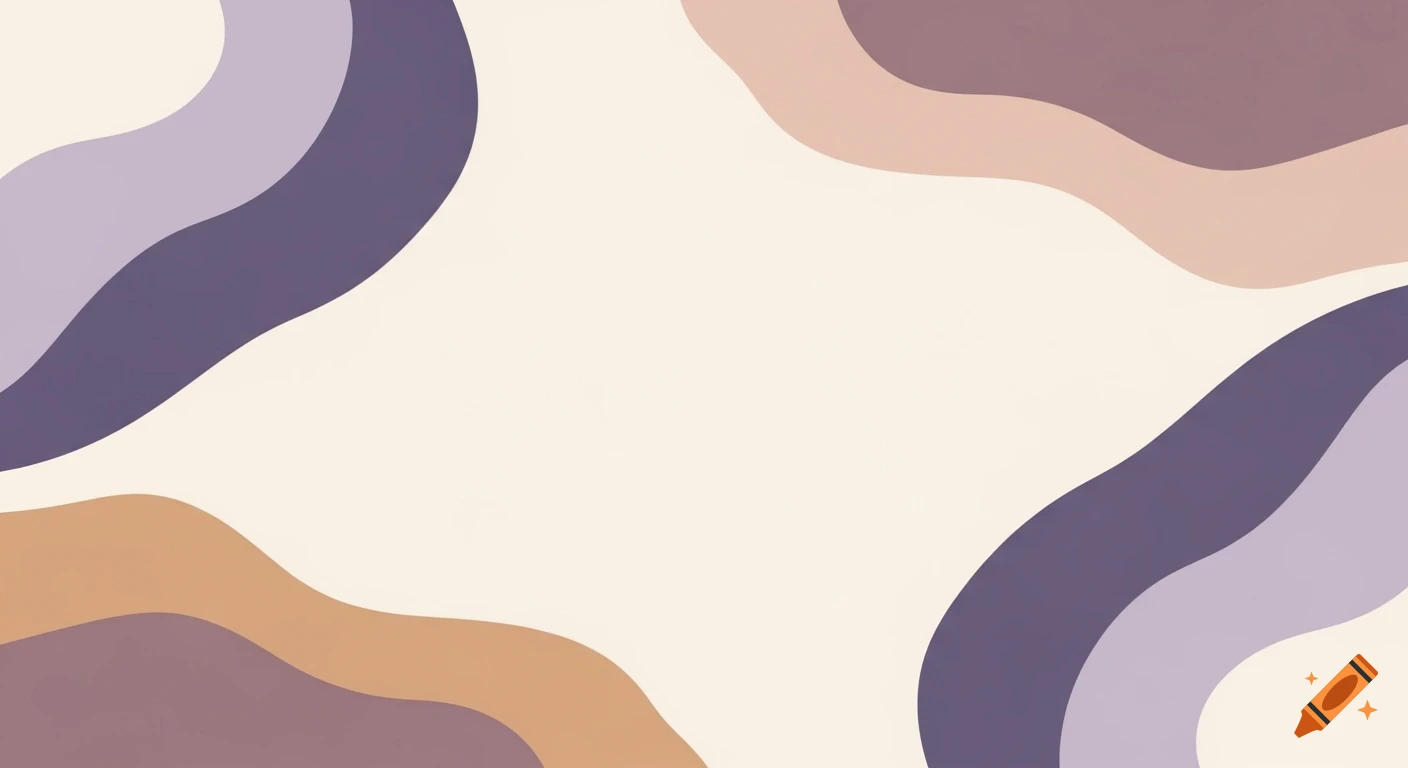 Abstract background with flowing, organic shapes in warm off-white, lavender, muted purple, and light taupe.