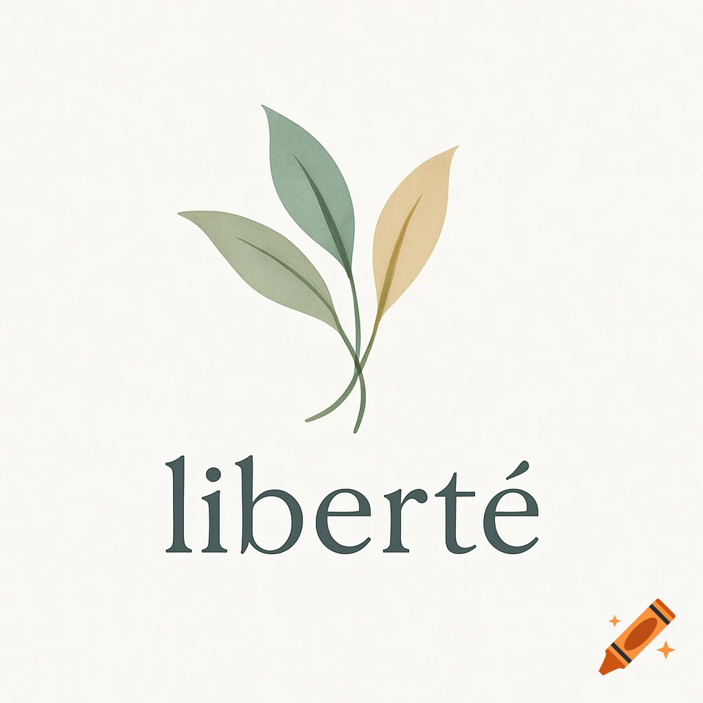 A minimalist logo featuring three overlapping green and gold leaves above the word 'libert milieu' in a serif font on a light background.