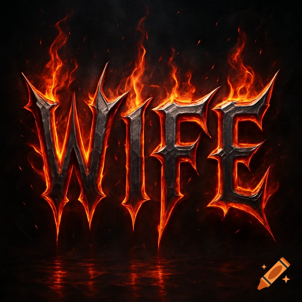 The word WIFE rendered in a dramatic flaming heavy metal font against a dark background with fiery reflections.