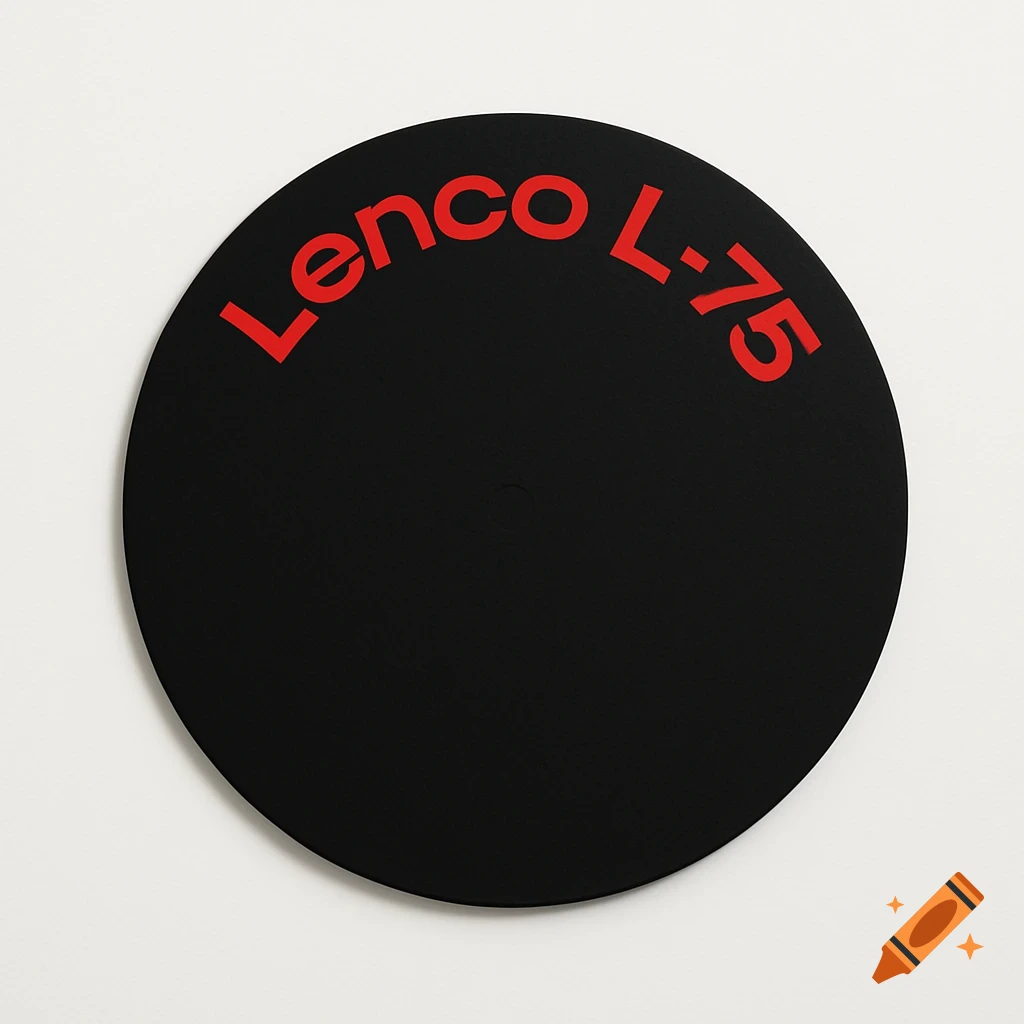 A minimalist black circle with the words "Lenco L-75" in red, curved at the top.