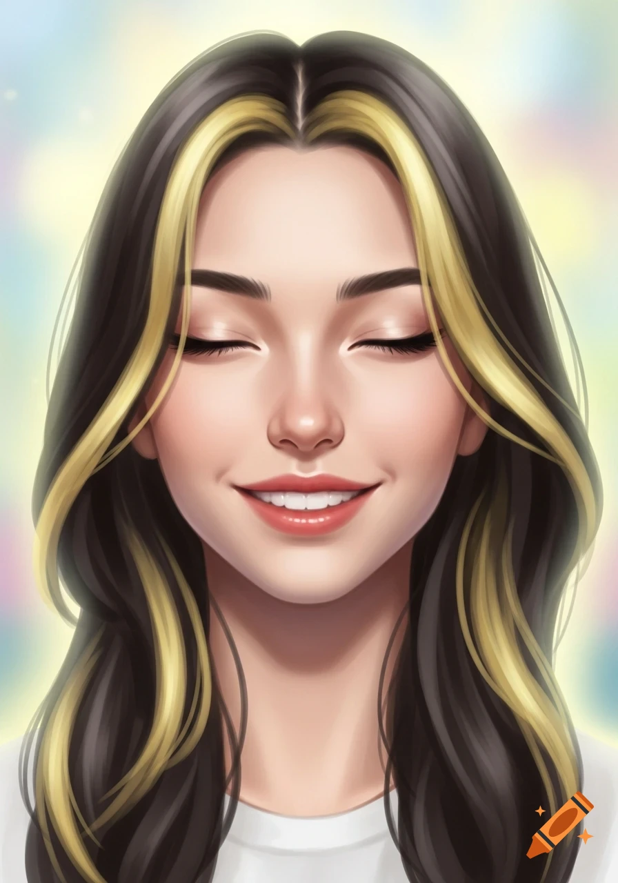 Digital art portrait of a young woman with dark brown and yellow ...
