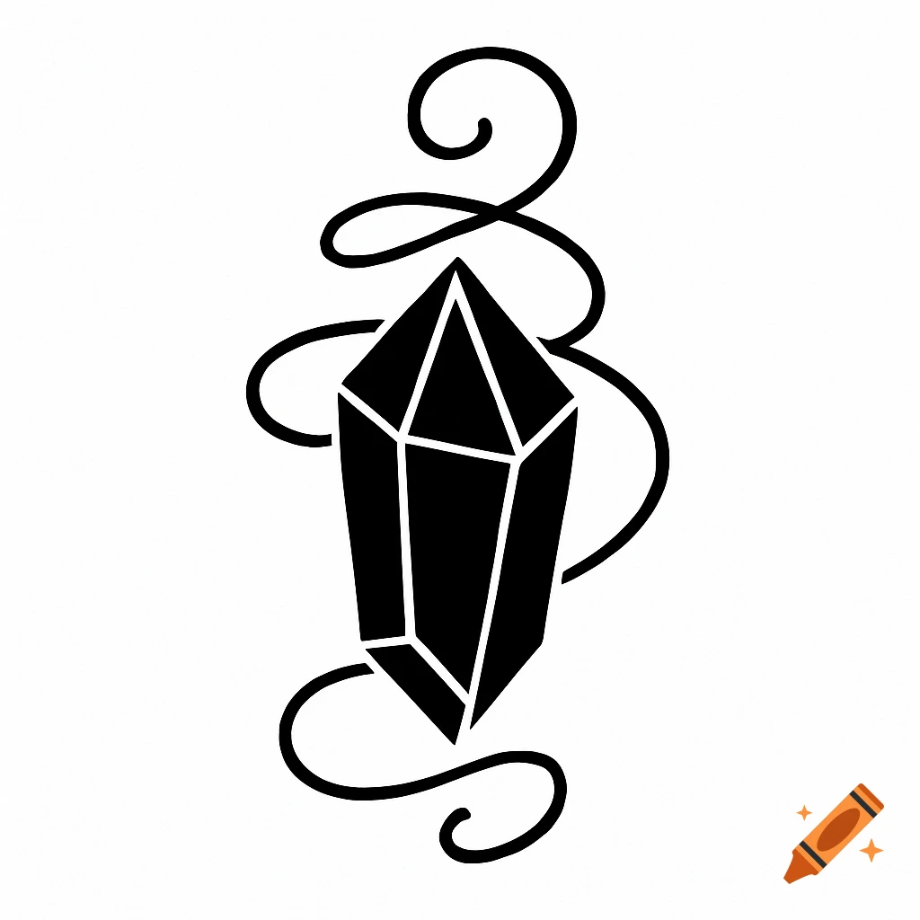 A minimalist black and white logo of a faceted crystal wrapped in a winding, thick black wire.