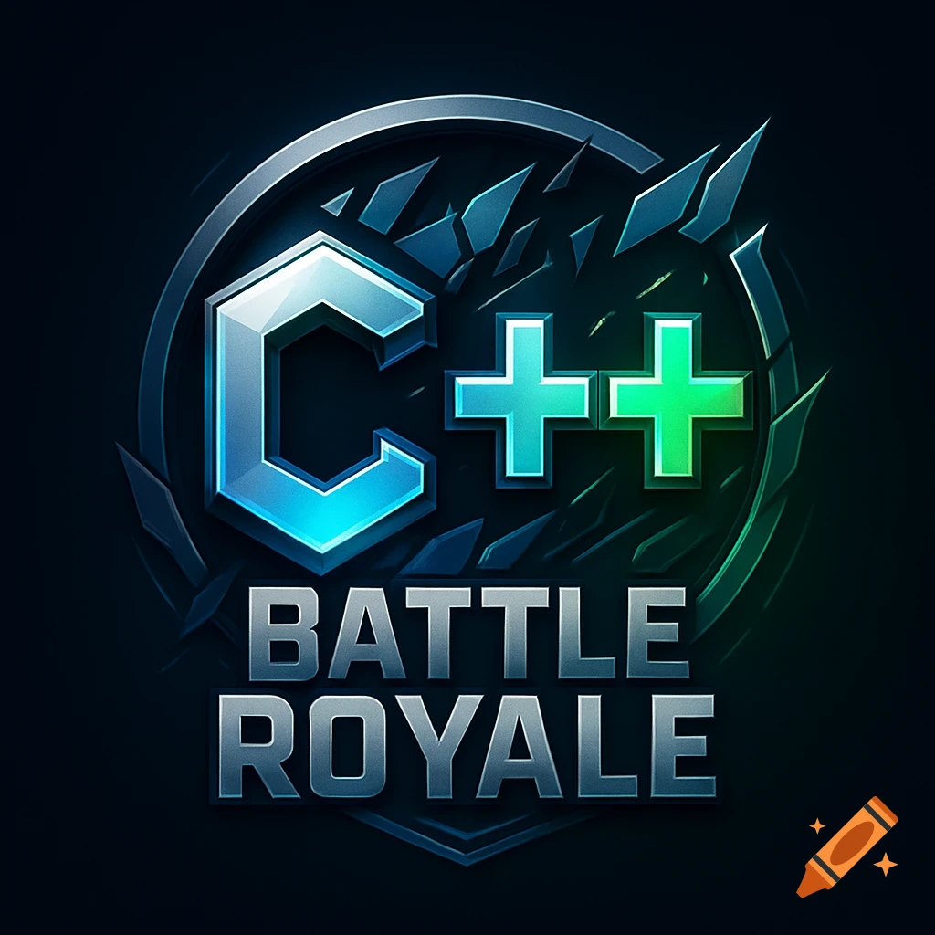 A metallic logo featuring a stylized 'C++' symbol in blue and green, above the words 'BATTLE ROYALE' in a similar metallic style.