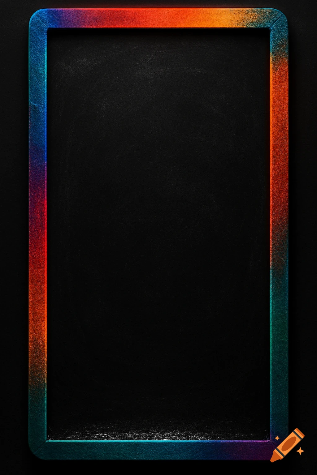 A dark blackboard with a vibrant, rainbow-colored gradient border.