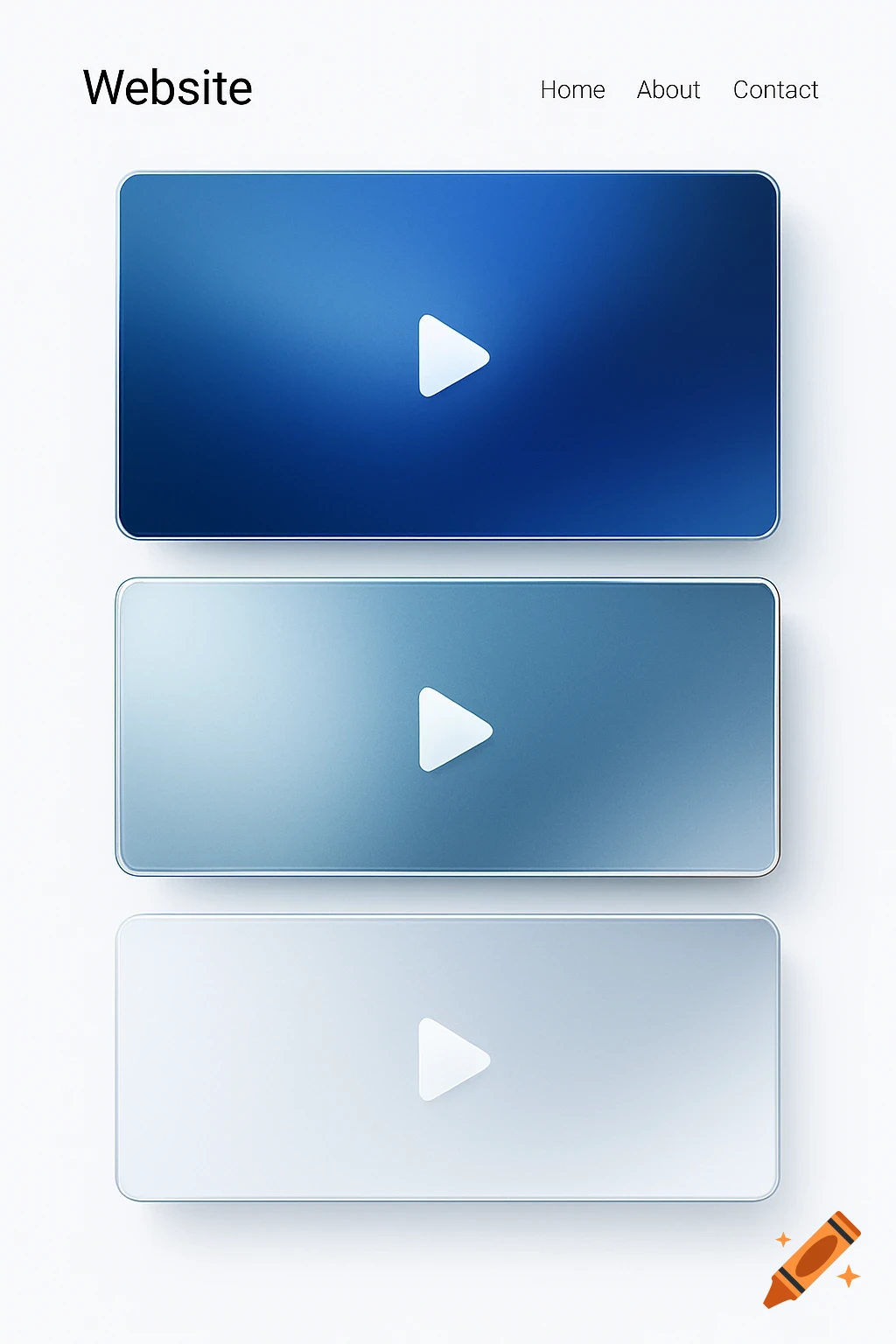 Sleek, minimal website landing page template with three stacked video players on a white background.