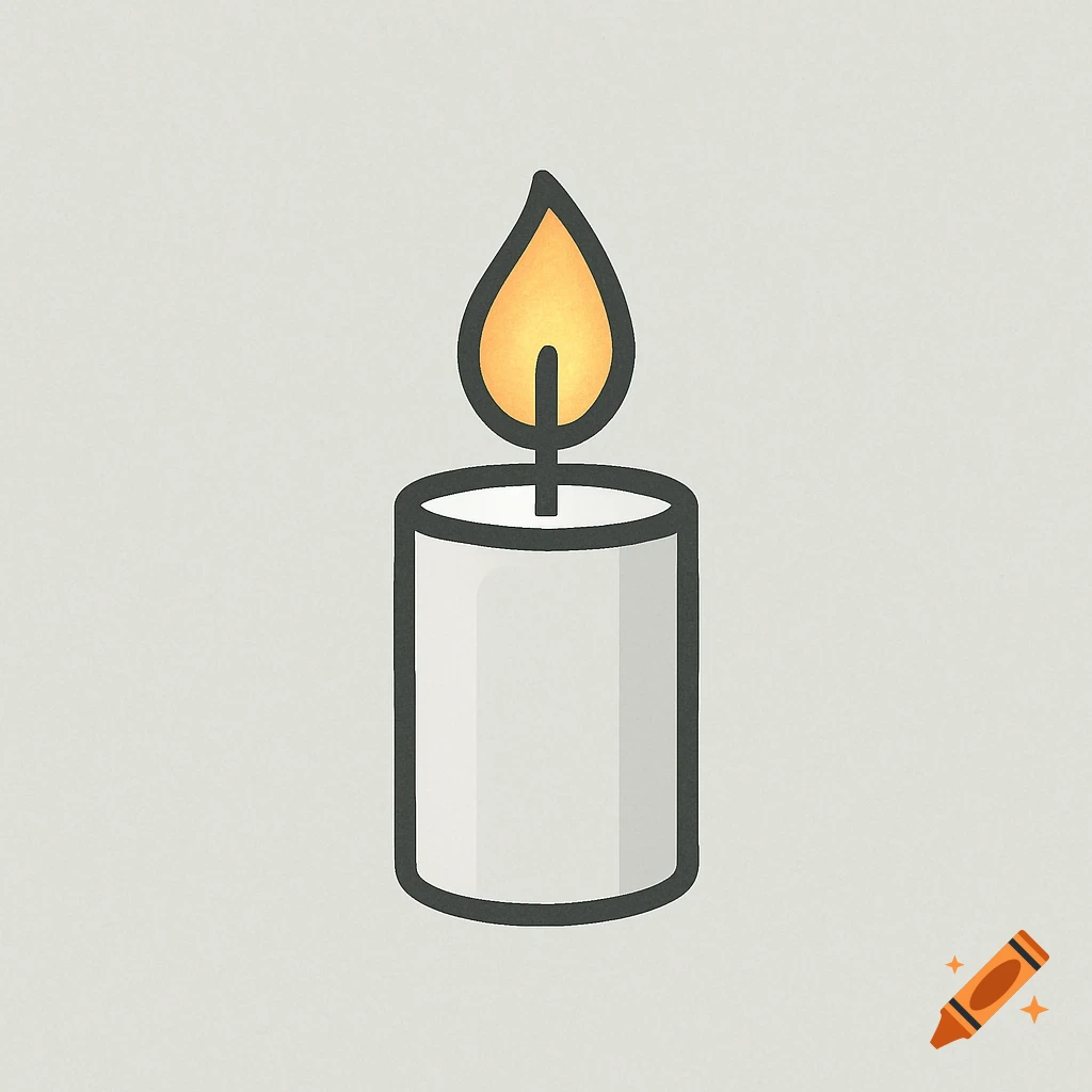 A simple, cartoon-style illustration of a lit white candle with a yellow flame on a gray background.