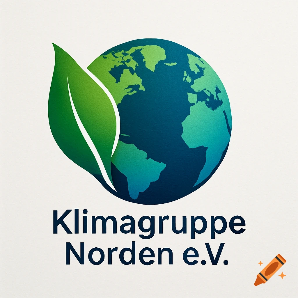 Logo of a green leaf partially overlapping a blue-green globe, with the text Klimagruppe Norden e.V. below.
