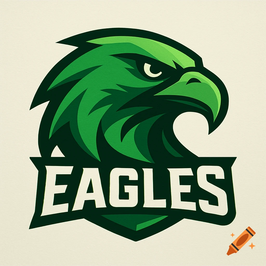 Stylized green eagle head logo with 'EAGLES' text below, featuring sleek angular lines and a vibrant green palette.