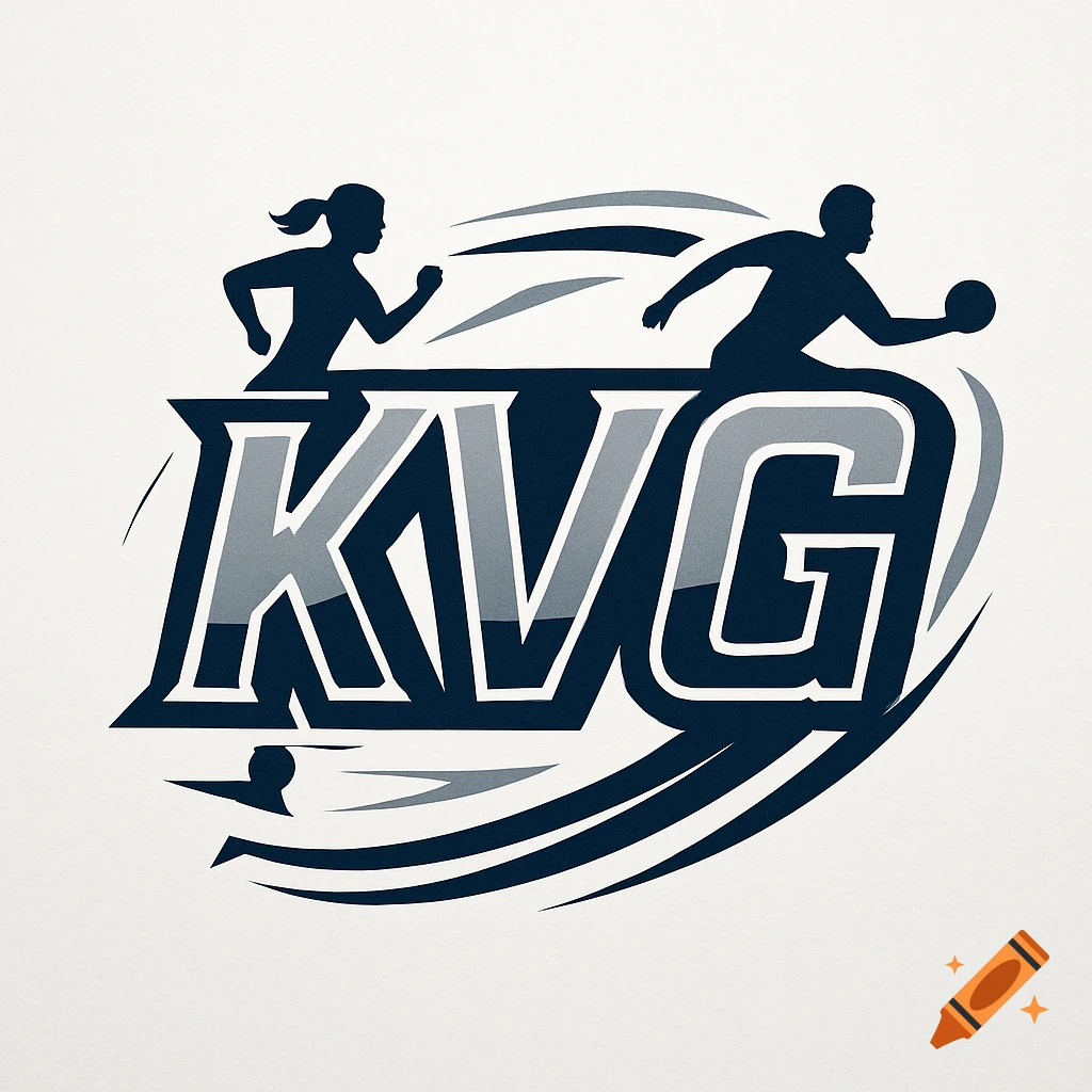 A sports logo with the letters KVG, featuring a female runner and a male athlete silhouette.