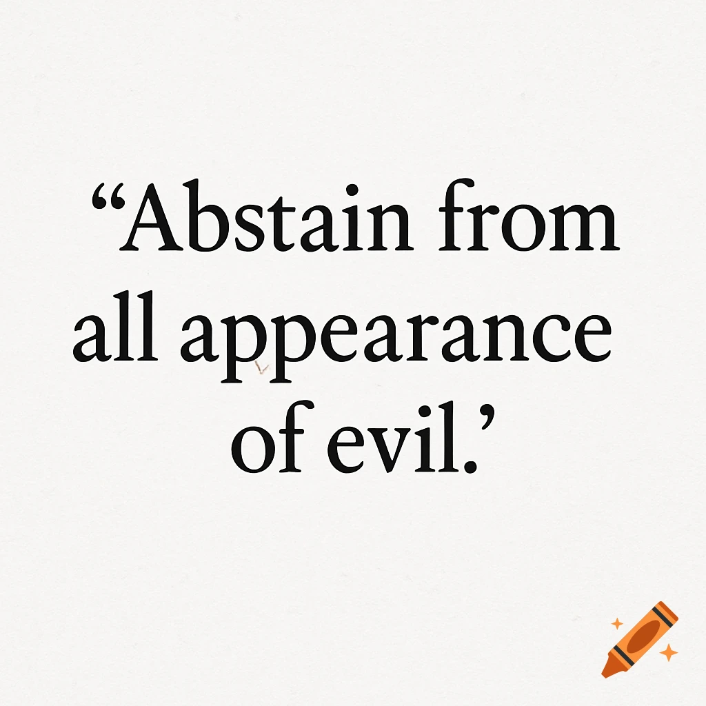 The quote 'Abstain from all appearance of evil' in black serif font on a plain white background.