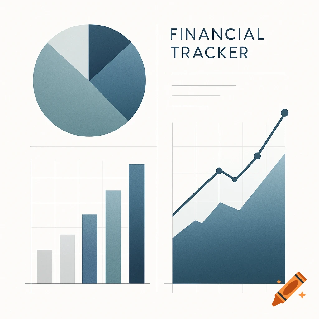 A clean graphic of financial charts, including a pie chart, a bar graph, and a line graph, with the text 'FINANCIAL TRACKER'.