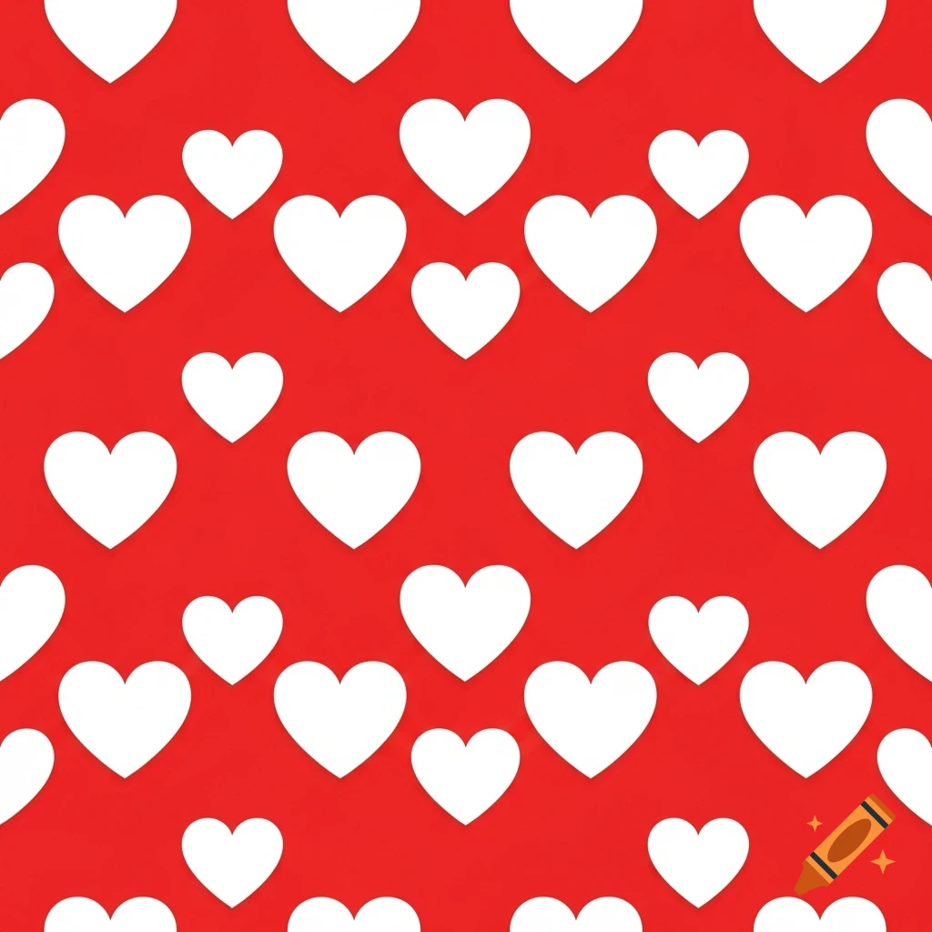 A seamless pattern of white hearts on a vibrant red background.