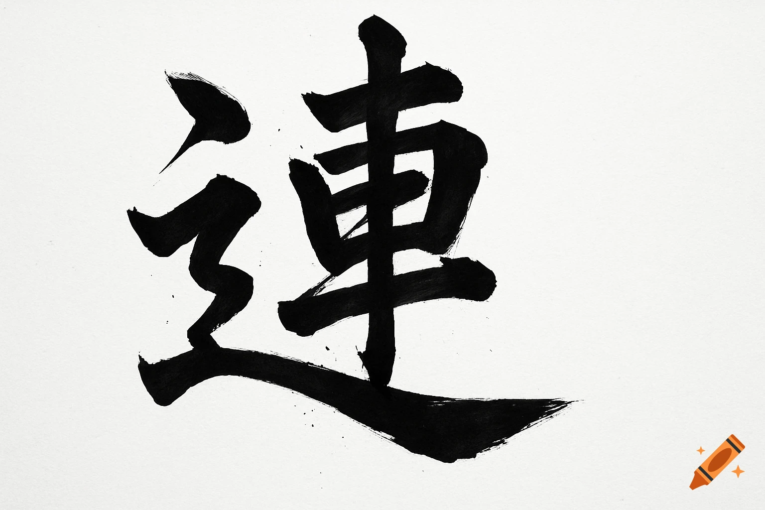Large black Japanese Kanji character '"."' (REN) in calligraphy on a white background.