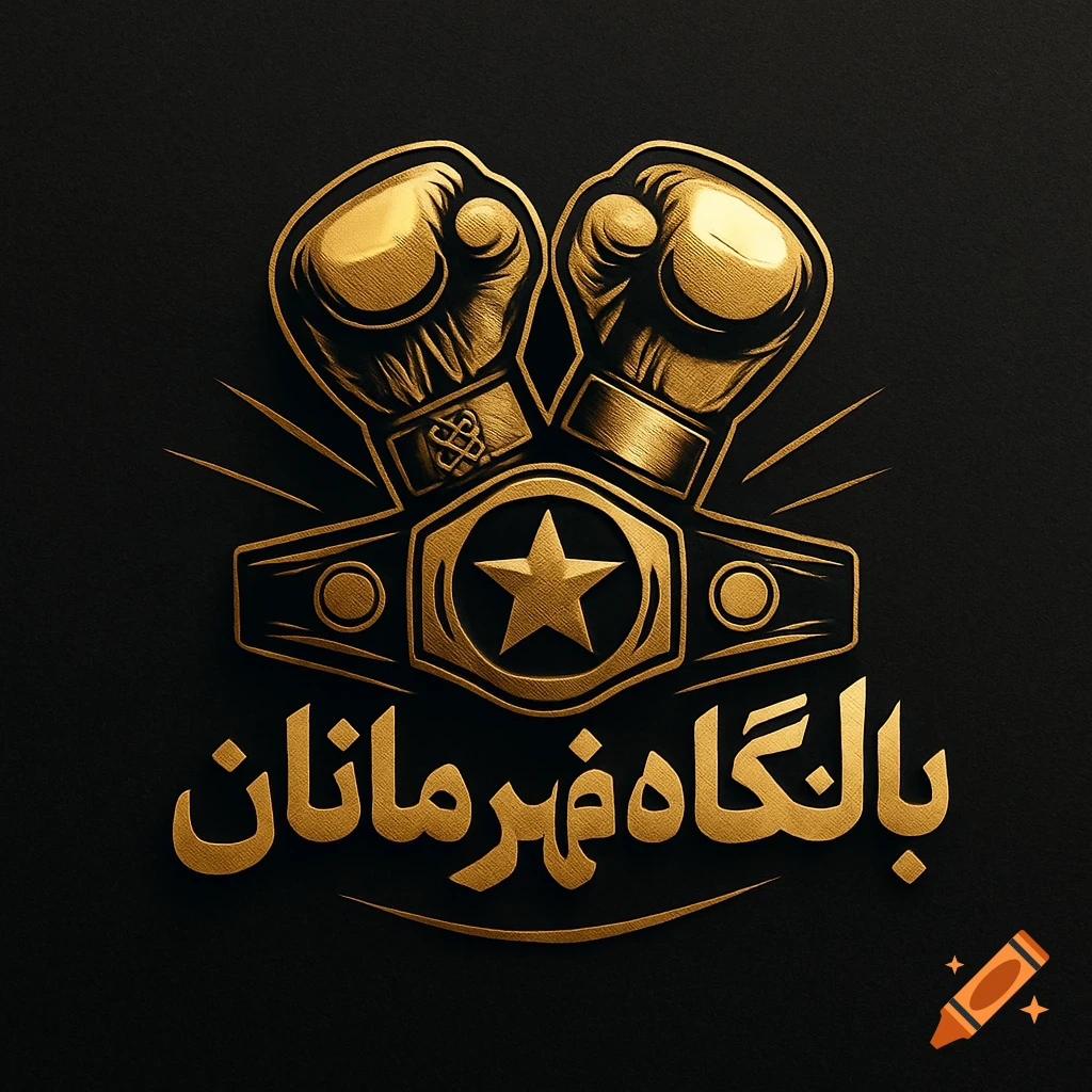 Golden boxing logo featuring two gloves, a championship belt with a star, and 'Champions' Club' text in Persian on a black background.